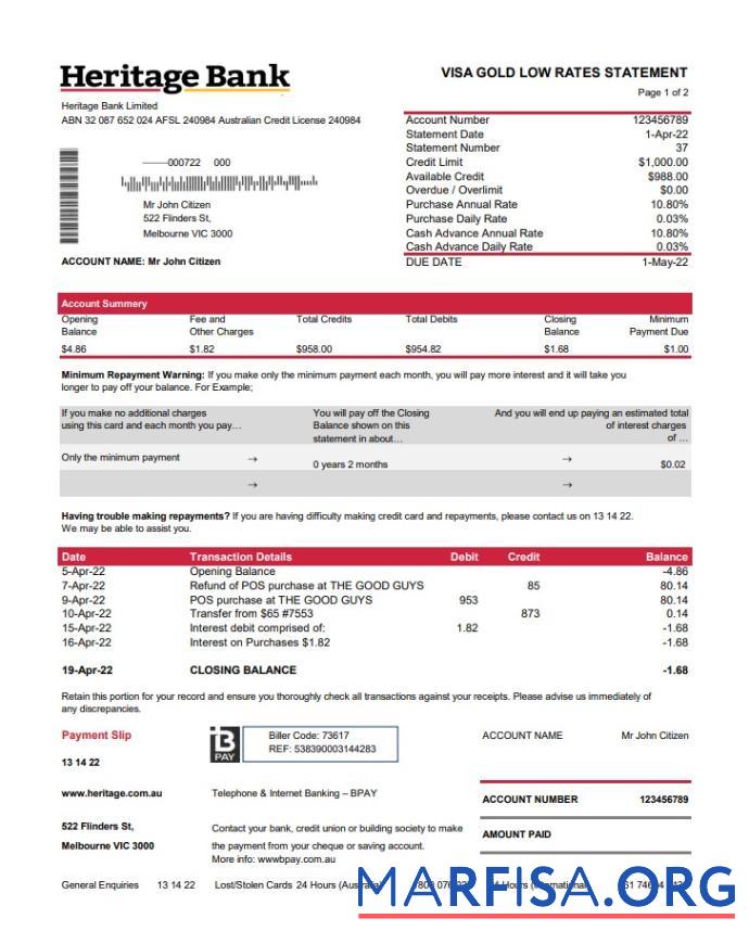 Downloadable Australia Heritage bank st 2 pages template